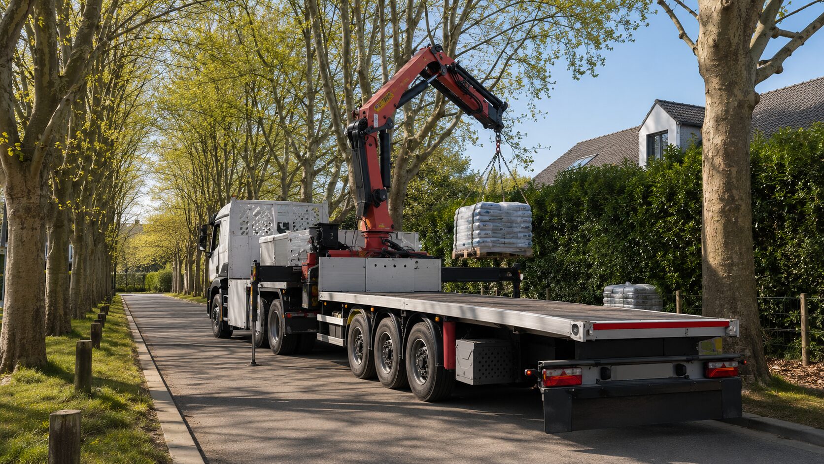 Transport de palette de matériaux par TWIN Transport Levage